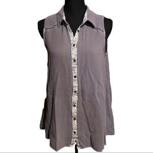 Oddy Waffle Knit Lightweight Lagenlook Button Front Top Women's M Medium
